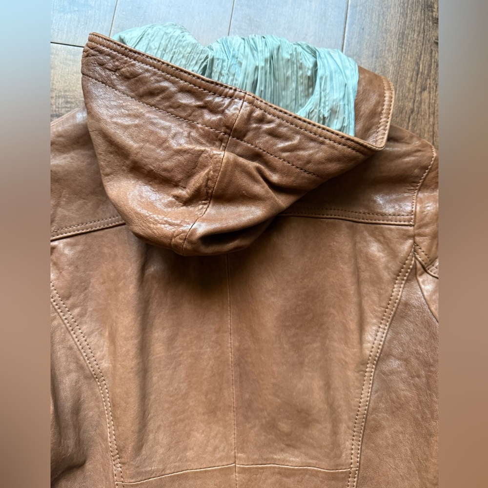 Danier Whiskey Brown Genuine Leather Zip up Jacket with Hood XSmall - Picture 8 of 14